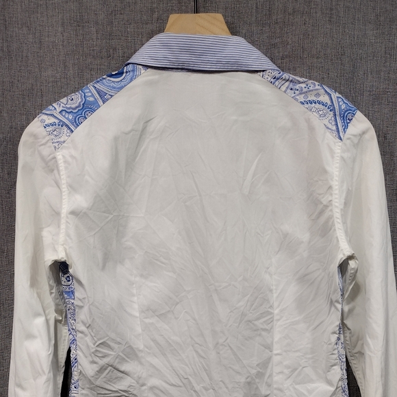 Etro Paisley Button Shirt Womens 42 Made in Italy Blue White Artsy Retro 90s Y2K - Picture 6 of 7